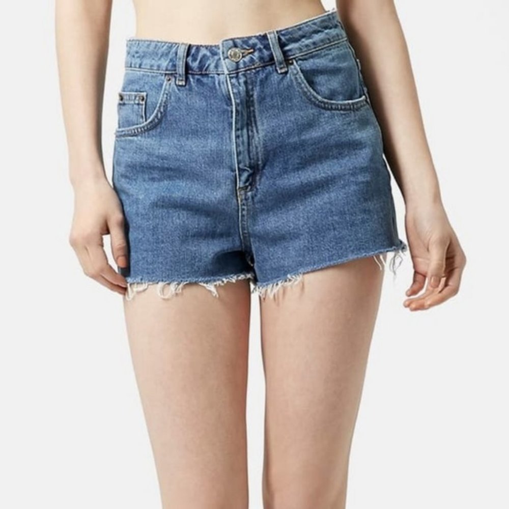 Topshop Mom Cut-Off Jean Shorts Frayed Size 6